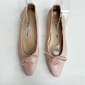 Manolo Blahnik Vintage Flats Ballet Pale Pink Leather Square Toe Ballerimu 36.5