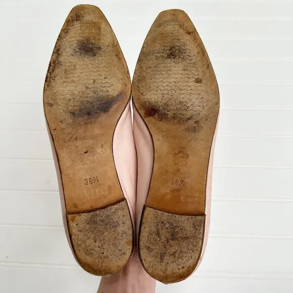 Manolo Blahnik Vintage Flats Ballet Pale Pink Leather Square Toe Ballerimu 36.5