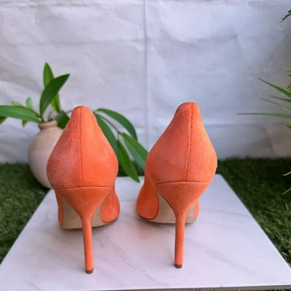 MANOLO BLAHNIK100 mm Suede Stiletto Pumps Orange size 36.5 US 6.5