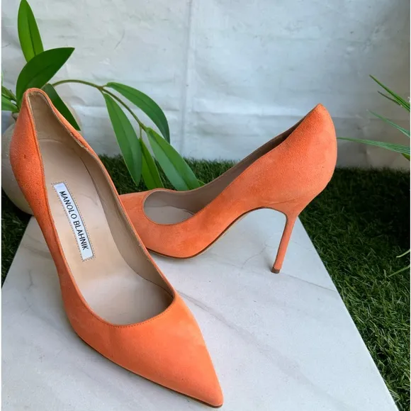 MANOLO BLAHNIK100 mm Suede Stiletto Pumps Orange size 36.5 US 6.5