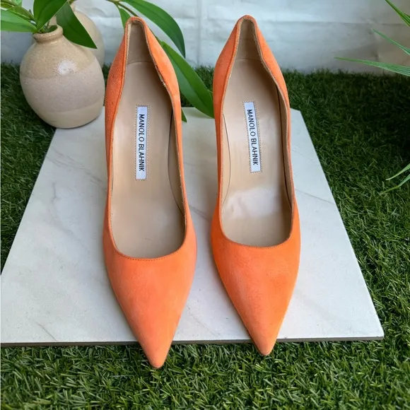 MANOLO BLAHNIK100 mm Suede Stiletto Pumps Orange size 36.5 US 6.5