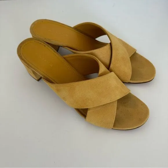 Mansur Gavriel Yellow Sun Suede Crisscross Crossover Block Heel Sandals Size 39