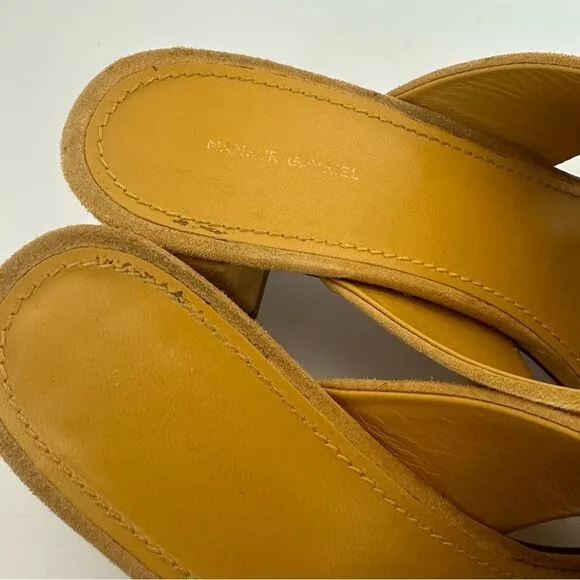 Mansur Gavriel Yellow Sun Suede Crisscross Crossover Block Heel Sandals Size 39