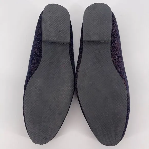 Manyaar Midnight Blue Tassel Trim Loafer Jutis Floral Velvet Men's Size 11