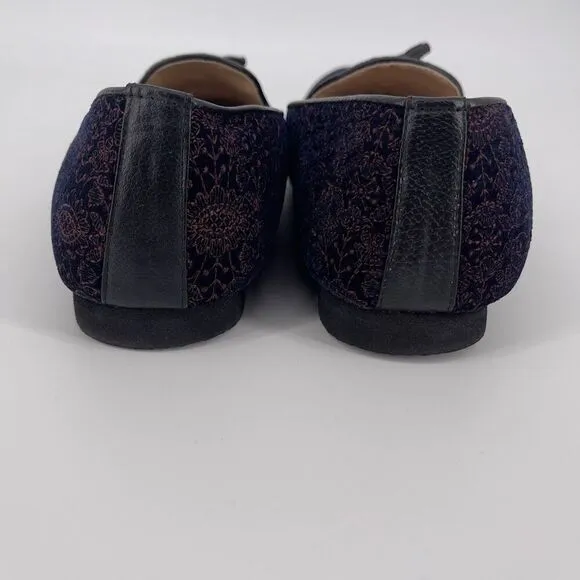 Manyaar Midnight Blue Tassel Trim Loafer Jutis Floral Velvet Men's Size 11