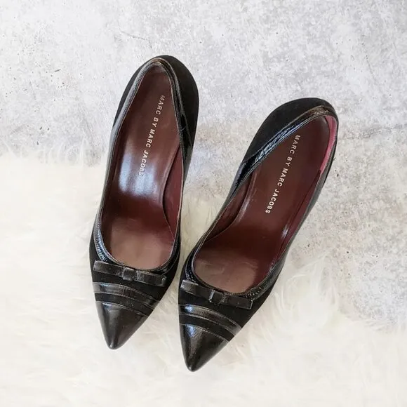 MARC BY MARC JACOBS Court Shoes Heel 3 5/16in Bow Leather Velvet &amp; Patent 39.5