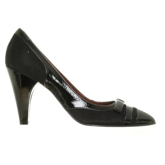 MARC BY MARC JACOBS Court Shoes Heel 3 5/16in Bow Leather Velvet &amp; Patent 39.5