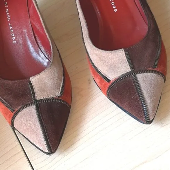 MARC BY MARK JACOBS Pumps Sz 7 Patchwork SUEDE Heel Avante Garde Career VINTAGE