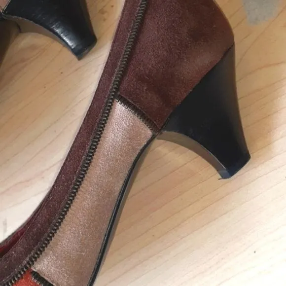 MARC BY MARK JACOBS Pumps Sz 7 Patchwork SUEDE Heel Avante Garde Career VINTAGE