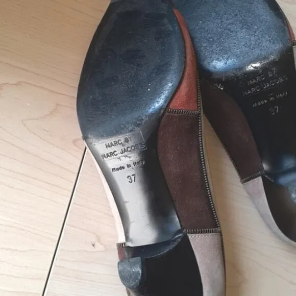 MARC BY MARK JACOBS Pumps Sz 7 Patchwork SUEDE Heel Avante Garde Career VINTAGE
