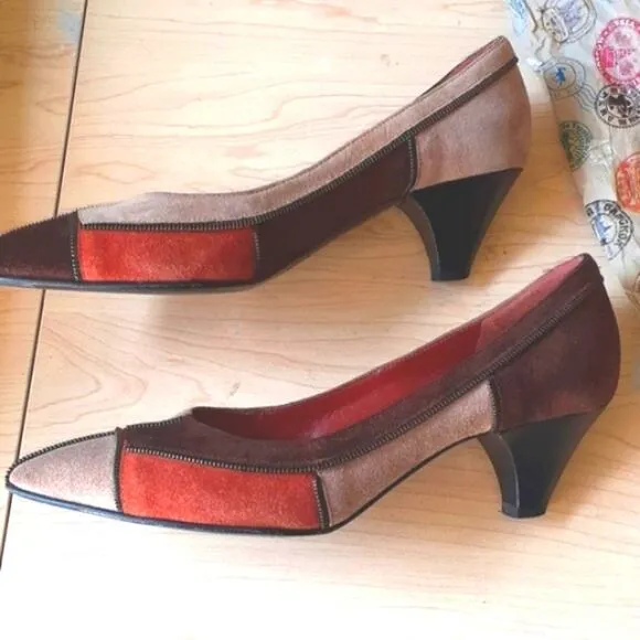 MARC BY MARK JACOBS Pumps Sz 7 Patchwork SUEDE Heel Avante Garde Career VINTAGE