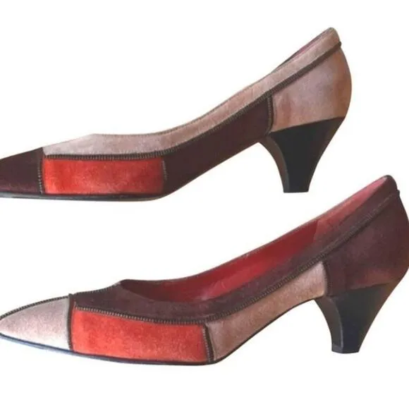 MARC BY MARK JACOBS Pumps Sz 7 Patchwork SUEDE Heel Avante Garde Career VINTAGE