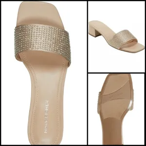 Marc Fisher Casarea Gold Metallic Heeled Embellished Upper Slide Sandal 81/2