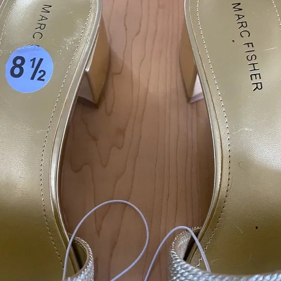 Marc Fisher Casarea Gold Metallic Heeled Embellished Upper Slide Sandal 81/2