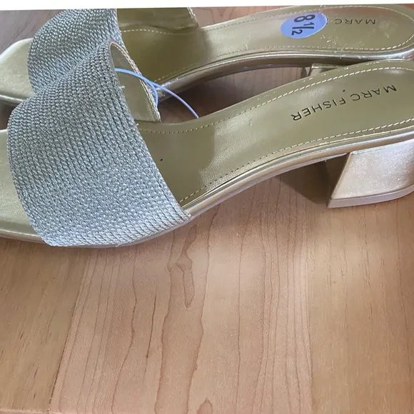 Marc Fisher Casarea Gold Metallic Heeled Embellished Upper Slide Sandal 81/2