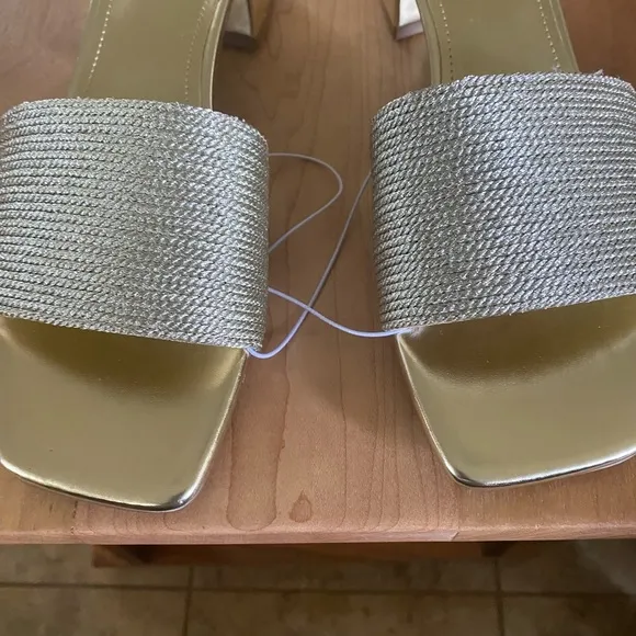 Marc Fisher Casarea Gold Metallic Heeled Embellished Upper Slide Sandal 81/2