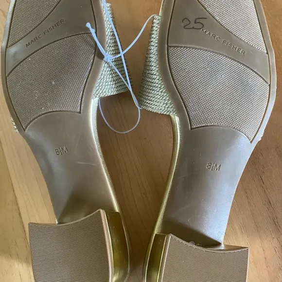 Marc Fisher Casarea Gold Metallic Heeled Embellished Upper Slide Sandal 81/2