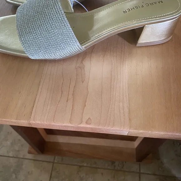 Marc Fisher Casarea Gold Metallic Heeled Embellished Upper Slide Sandal 81/2