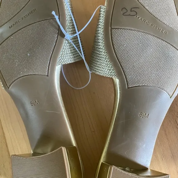 Marc Fisher Casarea Gold Metallic Heeled Embellished Upper Slide Sandal 81/2