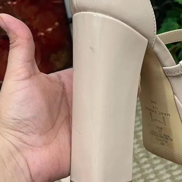 Marc Fisher Frita Ankle Strap Platform Sandal in Nude Patent Size 9