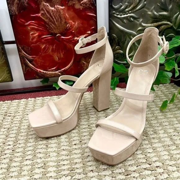 Marc Fisher Frita Ankle Strap Platform Sandal in Nude Patent Size 9