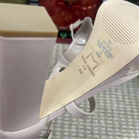 Marc Fisher Frita Ankle Strap Platform Sandal in Nude Patent Size 9