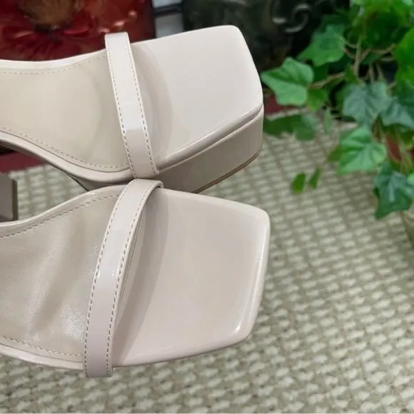 Marc Fisher Frita Ankle Strap Platform Sandal in Nude Patent Size 9