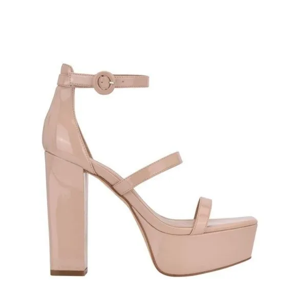 Marc Fisher Frita Ankle Strap Platform Sandal in Nude Patent Size 9