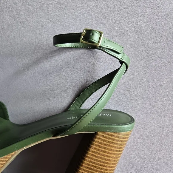Marc Fisher Green Block Heel Sandals Women's 10 Retro 70s Party Boho Eclectic