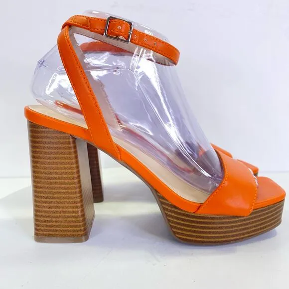 Marc Fisher Platform Heels Womens Sz 7 Orange Strappy Sandal Block Heels Rave