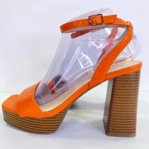 Marc Fisher Platform Heels Womens Sz 7 Orange Strappy Sandal Block Heels Rave