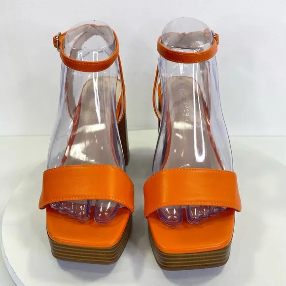 Marc Fisher Platform Heels Womens Sz 7 Orange Strappy Sandal Block Heels Rave