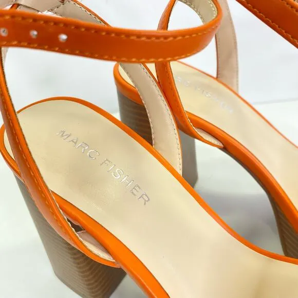 Marc Fisher Platform Heels Womens Sz 7 Orange Strappy Sandal Block Heels Rave