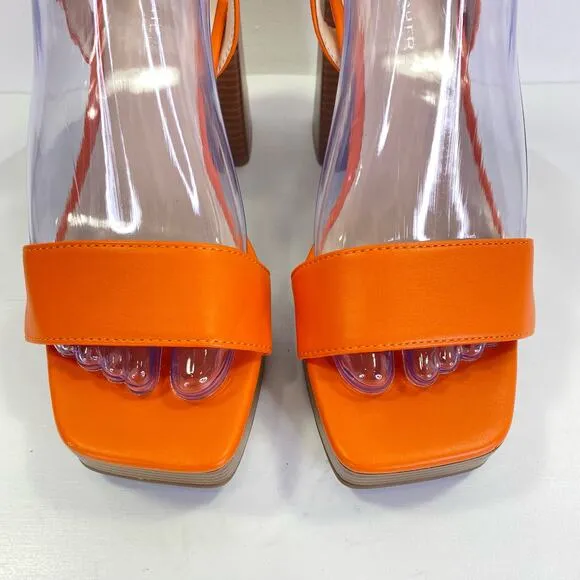 Marc Fisher Platform Heels Womens Sz 7 Orange Strappy Sandal Block Heels Rave
