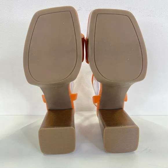Marc Fisher Platform Heels Womens Sz 7 Orange Strappy Sandal Block Heels Rave