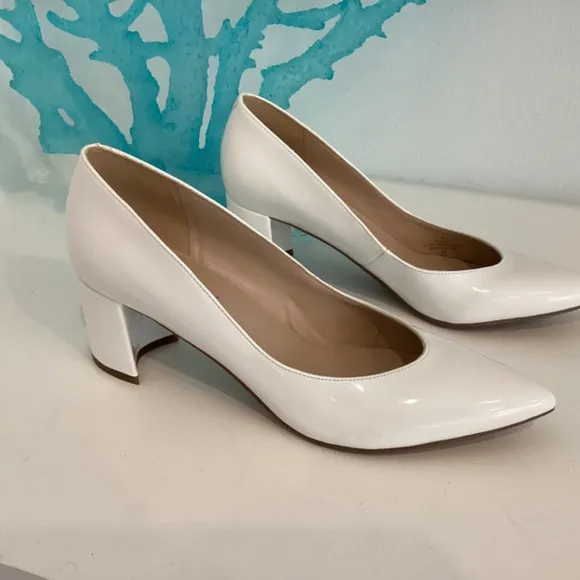 Marc Fisher Pumps Heels Patent White Leather, Size 7 New Without Box Shoes