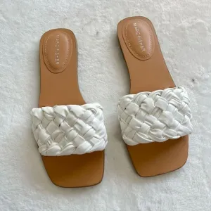 Marc Fisher White Reanna Woven Slide Sandals Square Toe 6.5 NEW Women