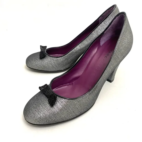 Marc Jacobs Pumps Heels Womens Shoes Size 7 / 37 Silver Black Bow Made in Italy