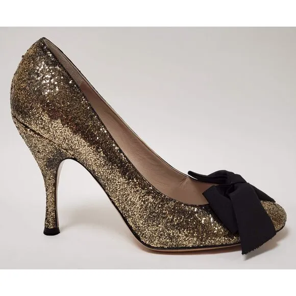 MARC JACOBS SHOES GLITTER GALACTICA GROSGRAIN BOW PUMPS sz IT 39 US 9