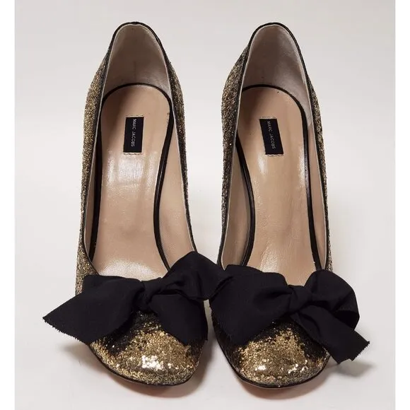 MARC JACOBS SHOES GLITTER GALACTICA GROSGRAIN BOW PUMPS sz IT 39 US 9