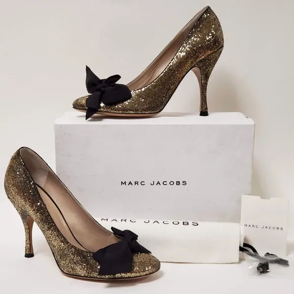 MARC JACOBS SHOES GLITTER GALACTICA GROSGRAIN BOW PUMPS sz IT 39 US 9