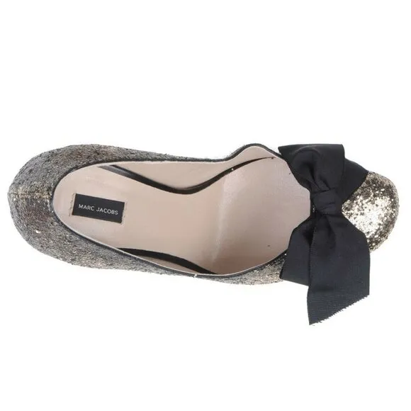 MARC JACOBS SHOES GLITTER GALACTICA GROSGRAIN BOW PUMPS sz IT 39 US 9
