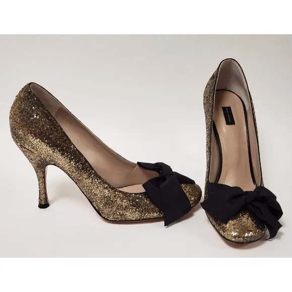 MARC JACOBS SHOES GLITTER GALACTICA GROSGRAIN BOW PUMPS sz IT 39 US 9