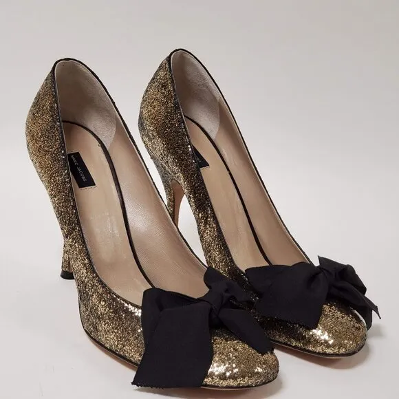 MARC JACOBS SHOES GLITTER GALACTICA GROSGRAIN BOW PUMPS sz IT 39 US 9