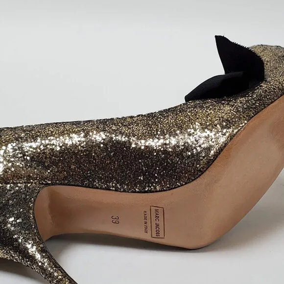 MARC JACOBS SHOES GLITTER GALACTICA GROSGRAIN BOW PUMPS sz IT 39 US 9
