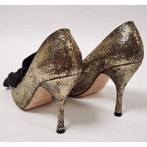 MARC JACOBS SHOES GLITTER GALACTICA GROSGRAIN BOW PUMPS sz IT 39 US 9