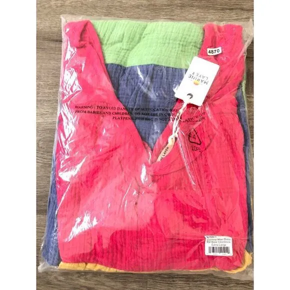 Marine Layer Corinne Dress Sleeveless Tiered Maxi Rainbow Colorblock NWT XL