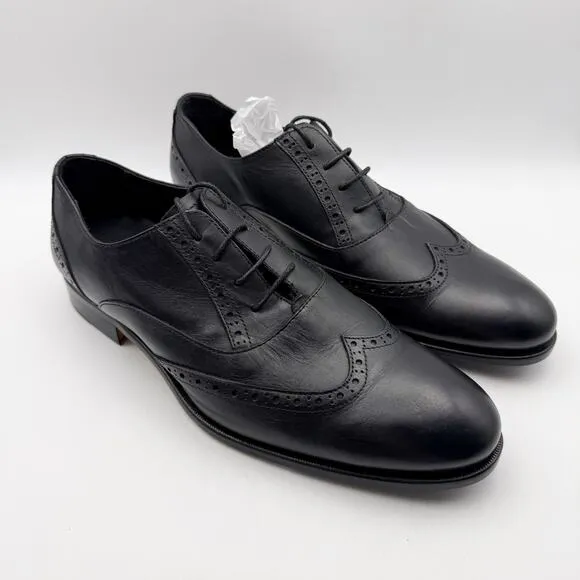 Massimo Matteo Mens Corazzano Wing Tip Dress Shoe US 10.5M Black Leather NIB