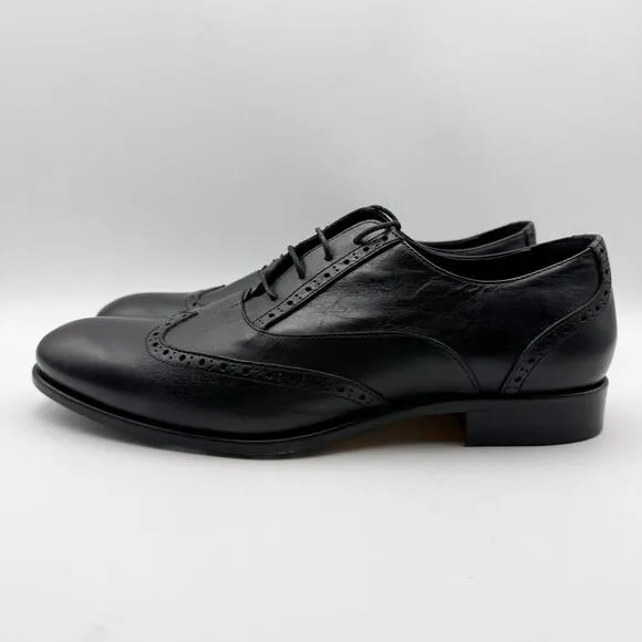 Massimo Matteo Mens Corazzano Wing Tip Dress Shoe US 10.5M Black Leather NIB