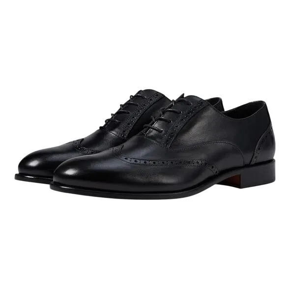 Massimo Matteo Mens Corazzano Wing Tip Dress Shoe US 10.5M Black Leather NIB